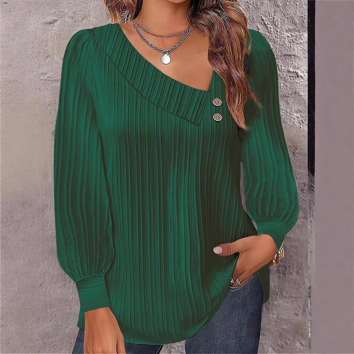 Ladies Elegant and Casual Top with Asymmetric Neckline and Button Details Lune London