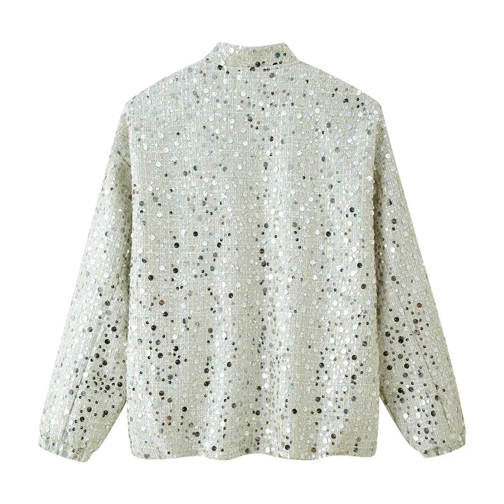 Ladies Sparkling Jacket with Round Collar and Hidden Zipper Lune London