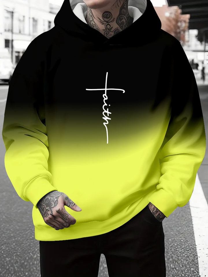 Men's hoodie with a subtle gradient of colors and an inspiring inscription Amarae
