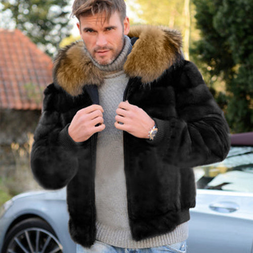 Men's faux fur jacket with oversized hood and trendy cut Amarae