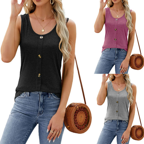 Women Sleeveless Top with decorative buttons and relaxed fit Amarae