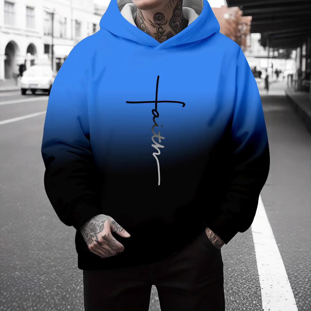 Men's hoodie with a subtle gradient of colors and an inspiring inscription Amarae
