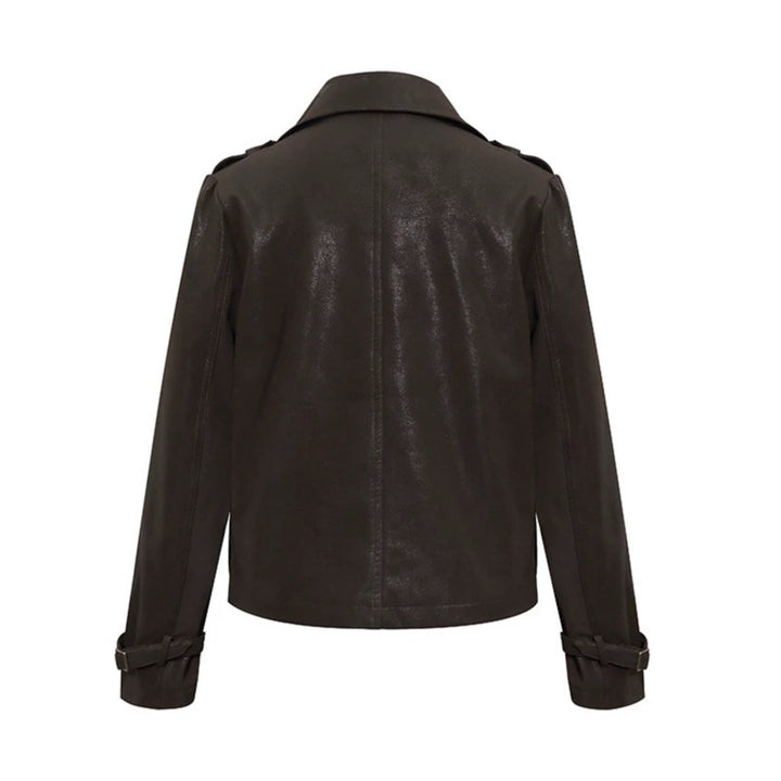 Women's Cropped Double-Breasted Leather Jacket in Trench Style with Epaulettes Amarae