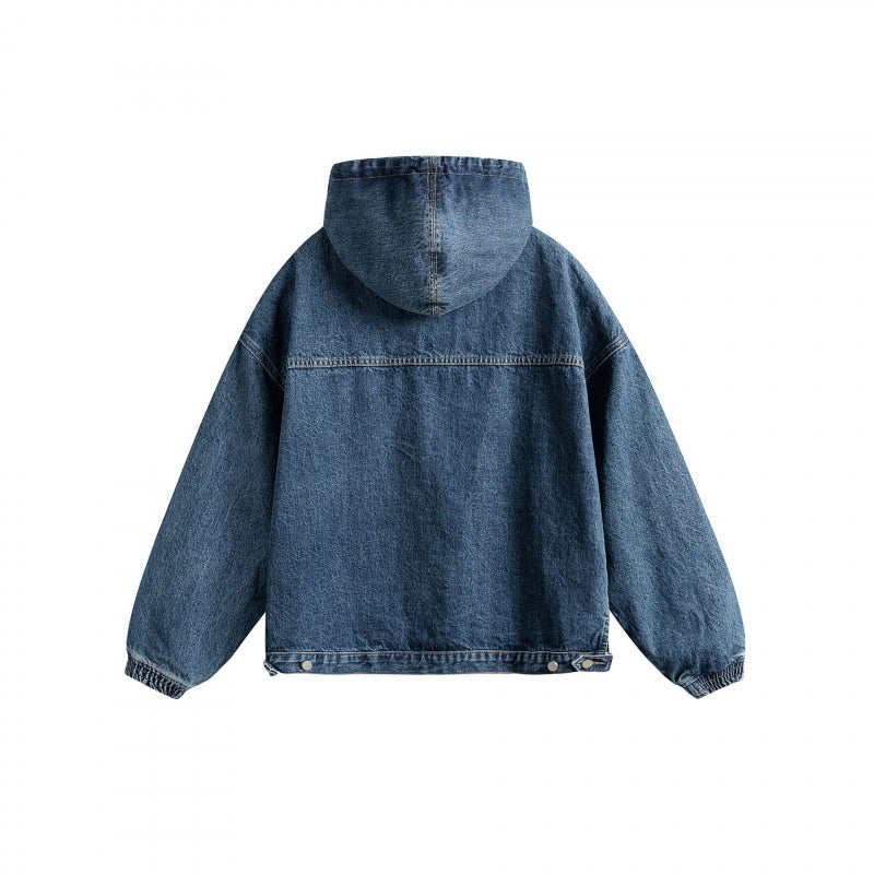 Unisex Oversize Denim Hoodie with Kangaroo Pocket and Half Zipper Amarae