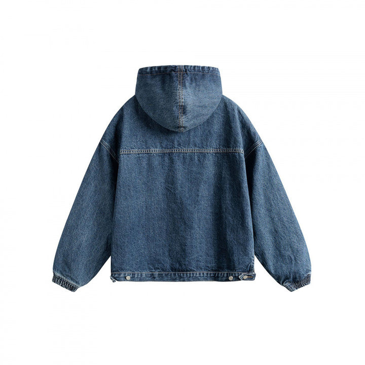 Unisex Oversize Denim Hoodie with Kangaroo Pocket and Half Zipper Amarae