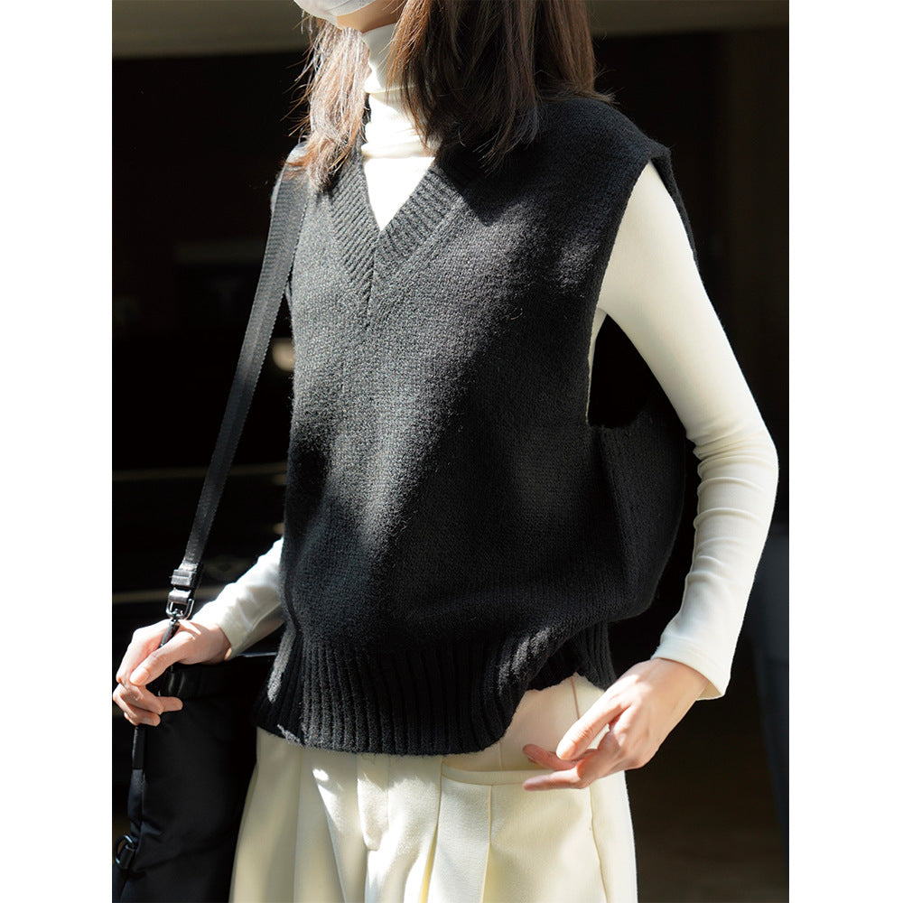 Women's Sleeveless Fine Knit Vest with V-Neck and Ribbed Hem Amarae