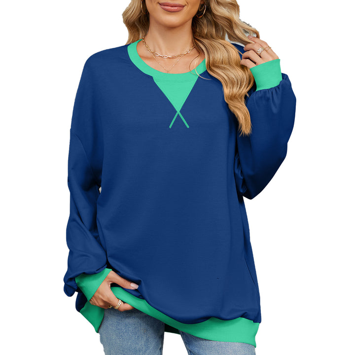 Casual oversized sweatshirt for women with a modern V-neck and chic elegant cuffs