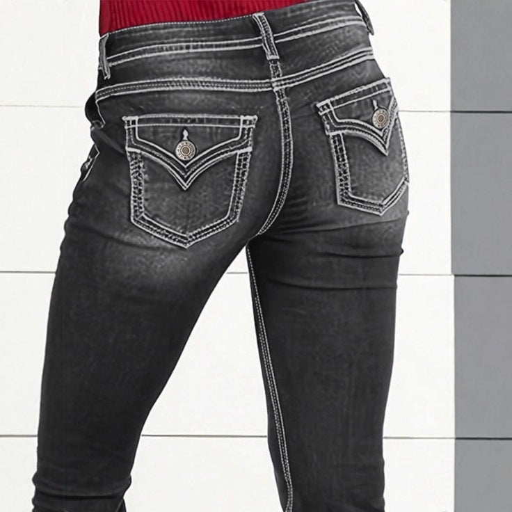 Women's high-waisted sculpting bootcut jeans with side decorative buttons Amarae