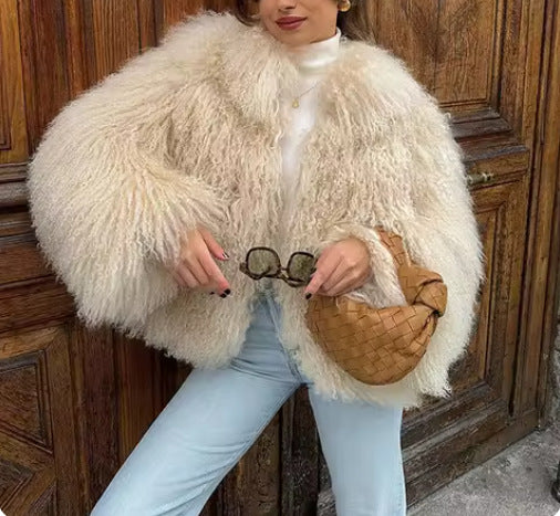 Long faux fur coat for women with wide sleeves Lune London