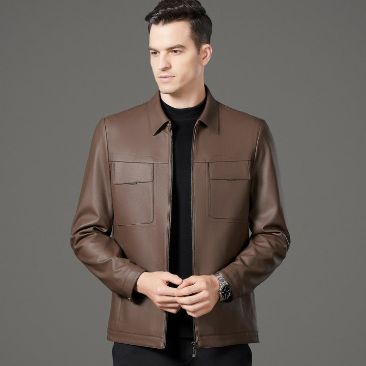 Elegant synthetic leather jacket for men with practical pockets Lune London