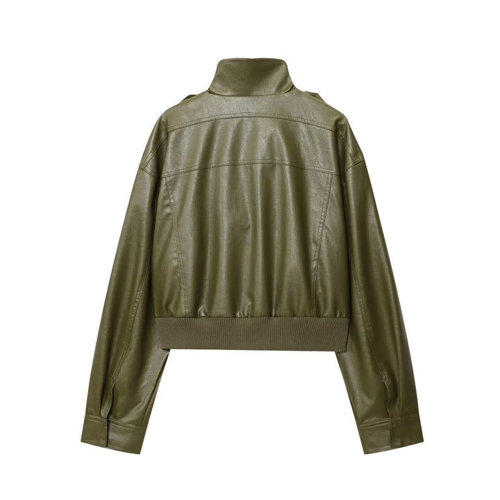 Cropped biker jacket for women with shoulder pads and large pockets Lune London