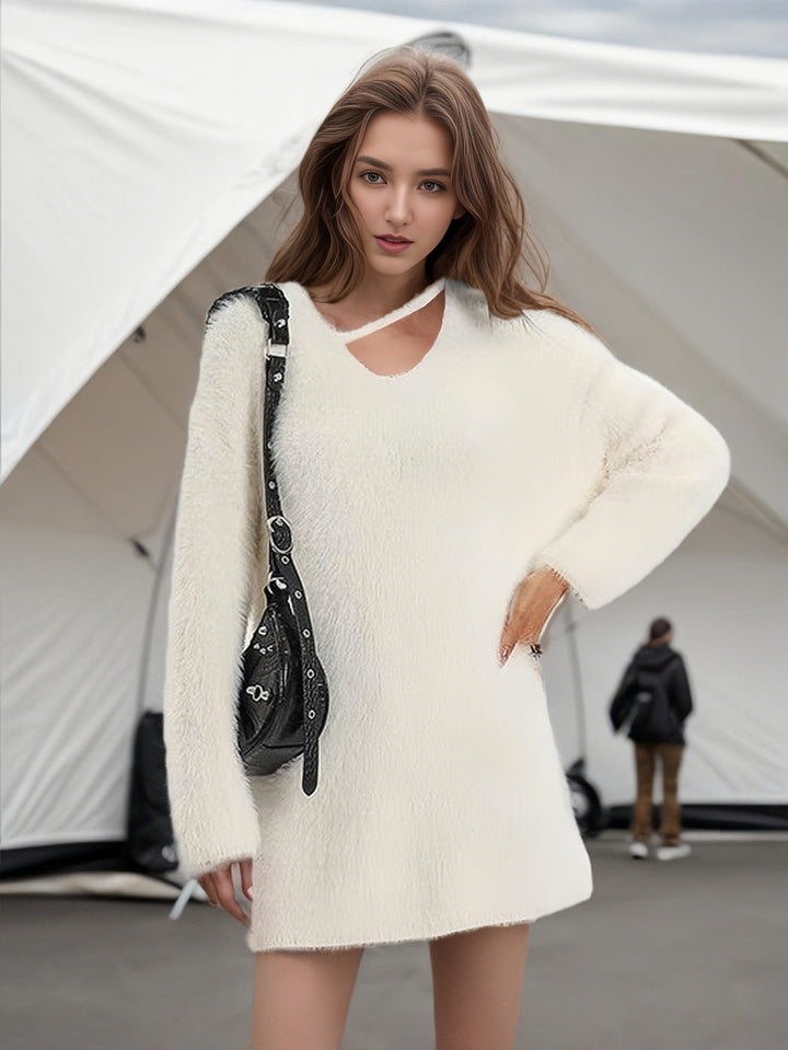 Comfortable knitted dress for women with deep V-neck Lune London