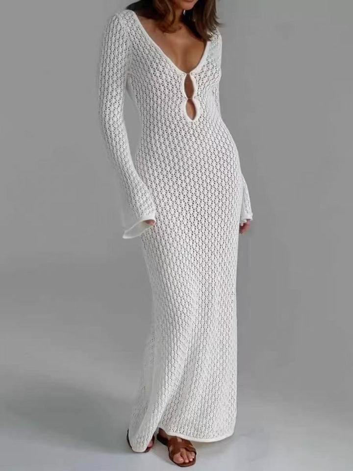 Lune London long sleeve textured design women's maxi knit dress