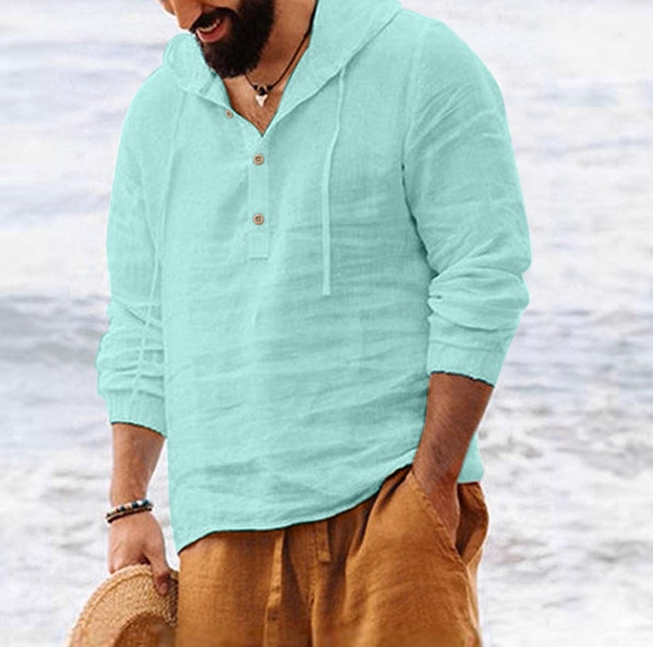 Men's linen hoodie with button placket and relaxed fit Lune London