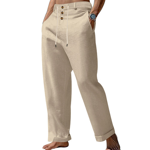 Casual linen pants for men with elastic waist and trendy button details Amarae