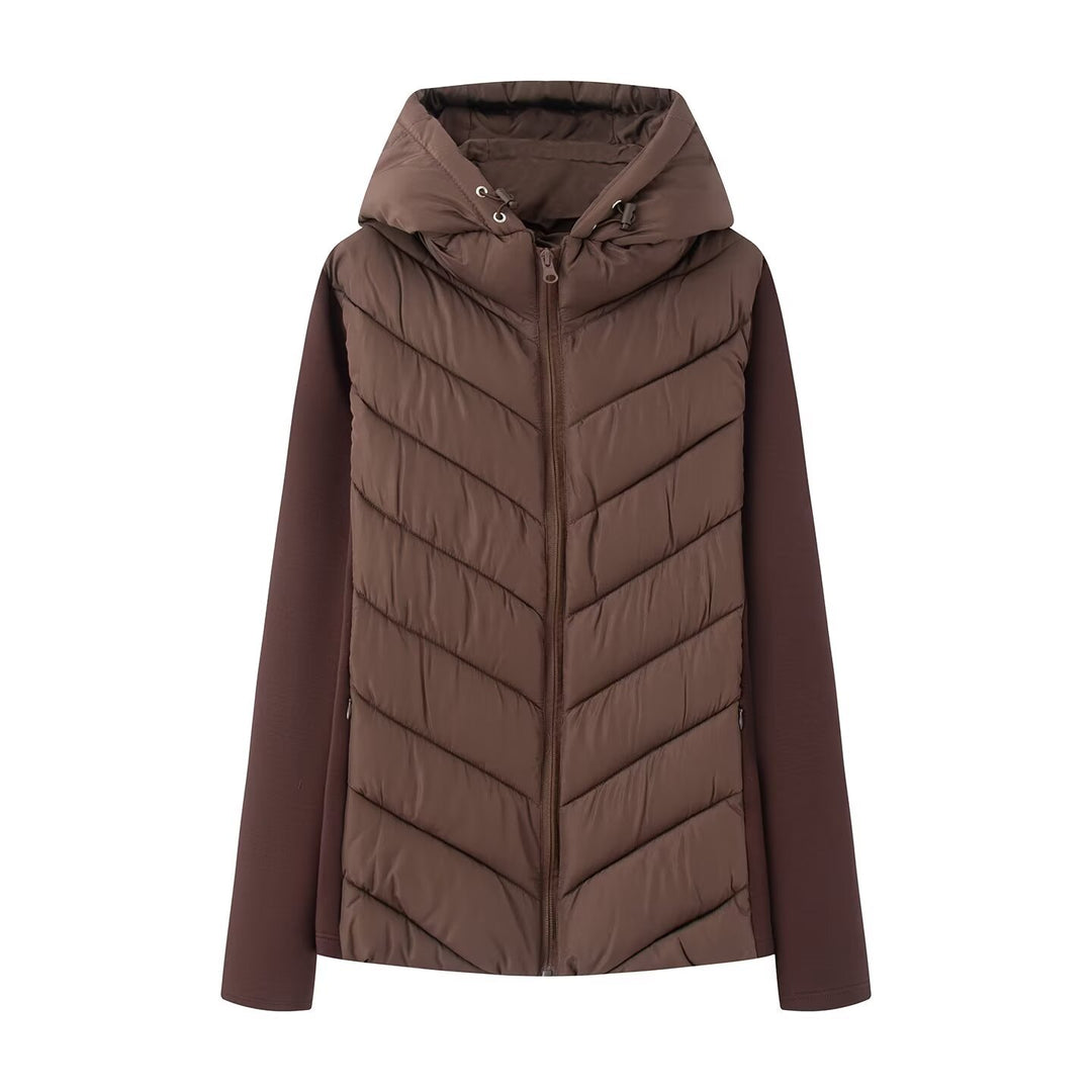 Women's hybrid quilted jacket with padding, hood, and elastic sleeve inserts Amarae