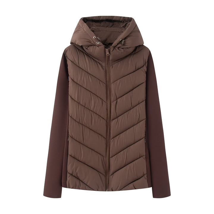 Women's hybrid quilted jacket with padding, hood, and elastic sleeve inserts Amarae