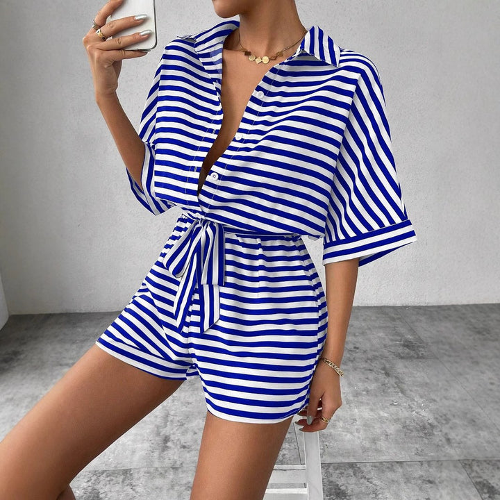 Ladies Elegant Chic Striped Short Overalls