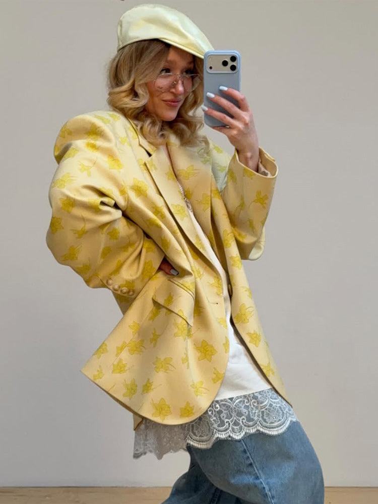 Ladies Oversized Blazer made of floral Jacquard with distinctive shoulder area Amarae
