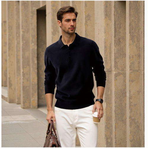 Elegant polo sweater for men in fine cotton Amarae