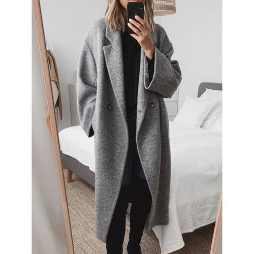 Oversized wool coat for women with elegant lapels and double button closure Amarae