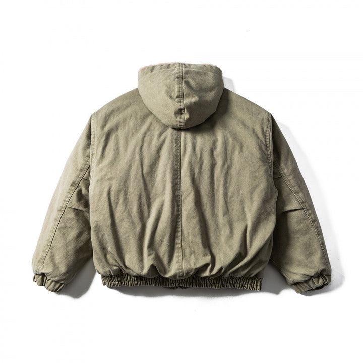 Unisex Boxy-Canvas-Hooded Jacket with Teddy Lining and Utility Pockets Amarae