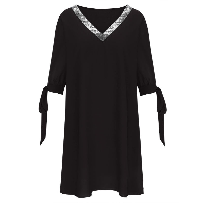 Flattering women's dress with V-neck and sequin embellishments Lune London