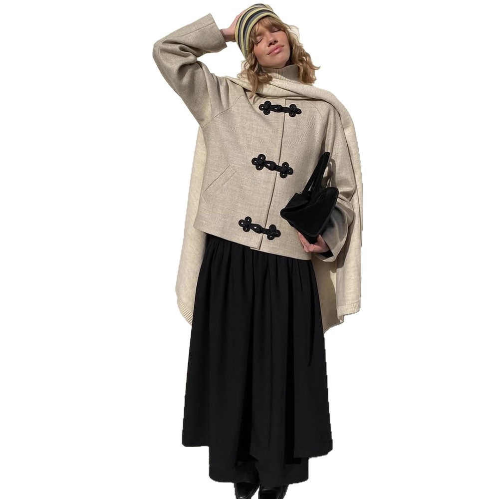 Women Short Cut Boxy Duffle Coat Jacket with Decorative Toggle Fasteners Amarae