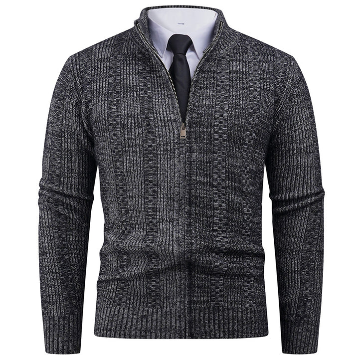 Men's knitted jacket with modern zipper and cable pattern Lune London