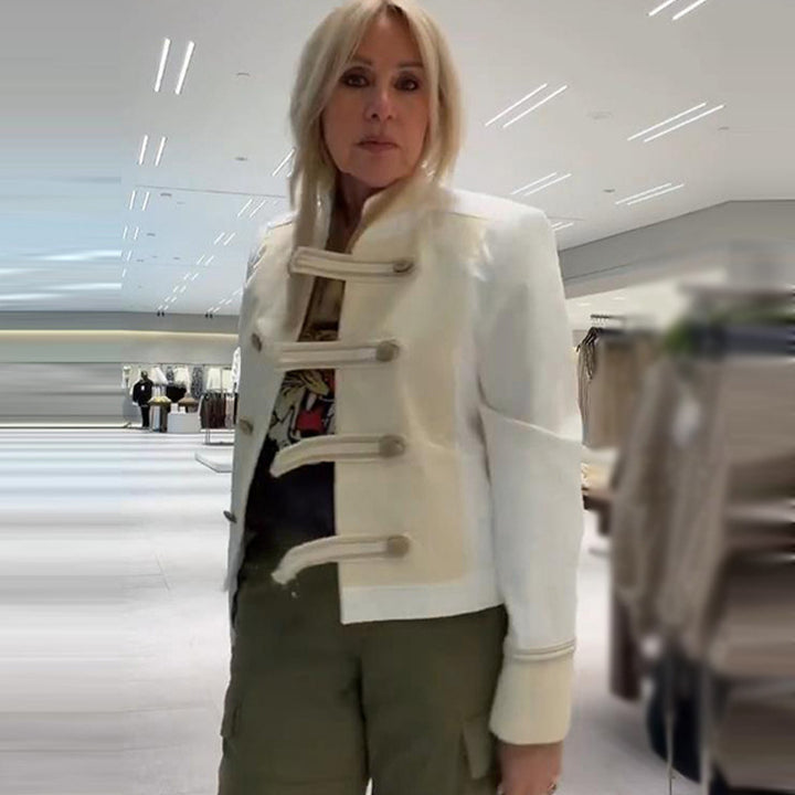 Ladies short jacket in military-inspired satin look with stand-up collar Amarae