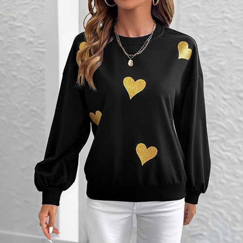 Sweat-shirt féminin à la mode avec impression de cœur doré Chic & Stil