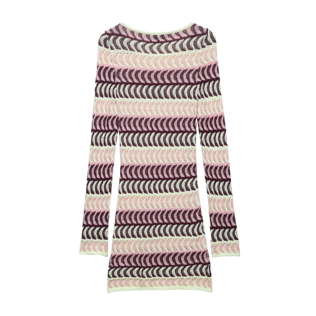 Women High Knit Long Sleeve Top with Fashionable Wave Pattern Lune London