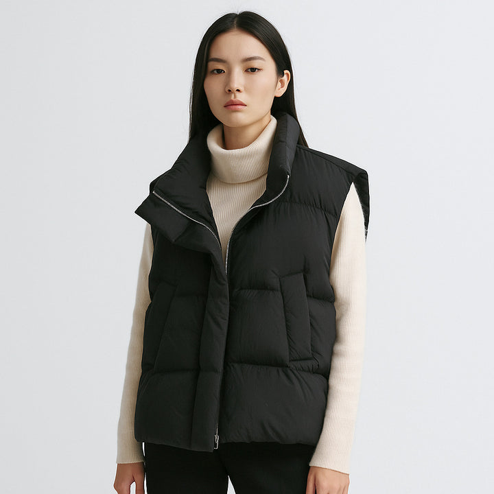 Women's down vest with high collar and practical pockets Amarae