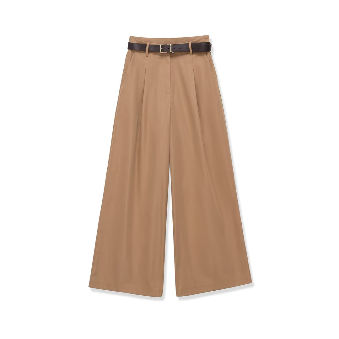 Women's culotte-inspired high-waist palazzo pants with crease and waist belt Amarae