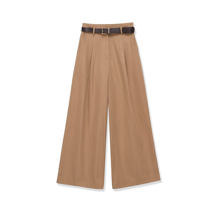Women's culotte-inspired high-waist palazzo pants with crease and waist belt Amarae