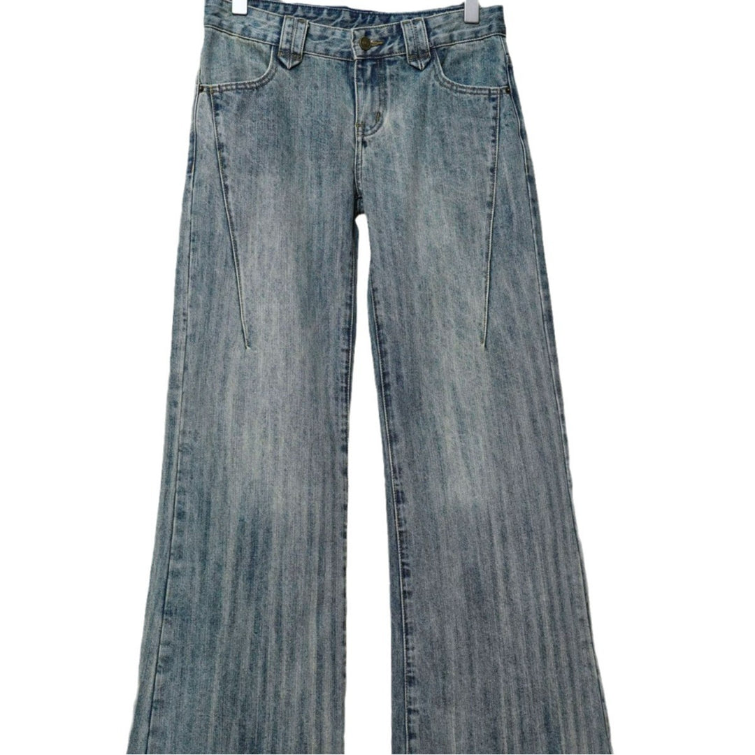 Women's extra wide denim pants in ultra-long baggy cut with vertical wash and low crotch seam Amarae