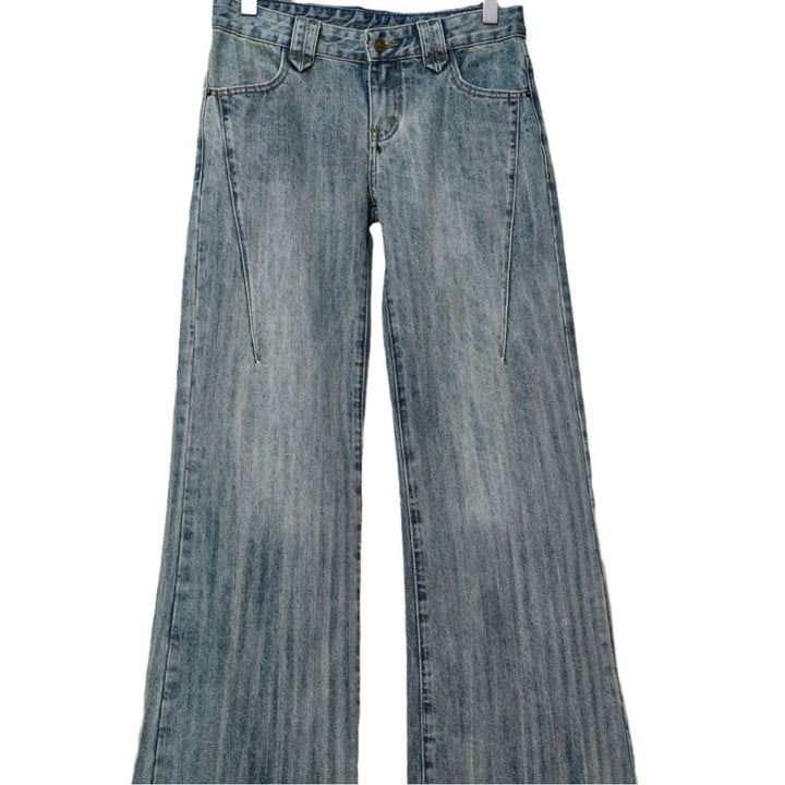 Women's extra wide denim pants in ultra-long baggy cut with vertical wash and low crotch seam Amarae