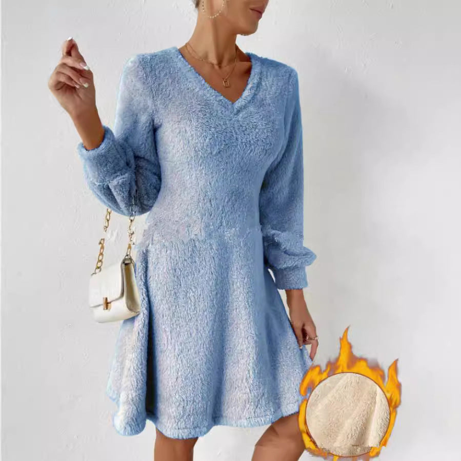 Ladies Soft V Neck Dress with Long Sleeves Lune London