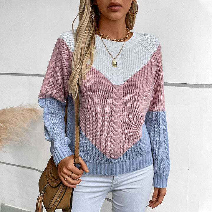 Women's chic and stylish knitted sweater with geometric patterns and twisted ribs