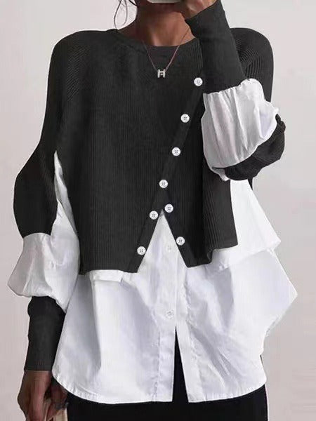 Pull en maille pour femme avec blouse intégrée et coupe asymétrique Chic & Stil