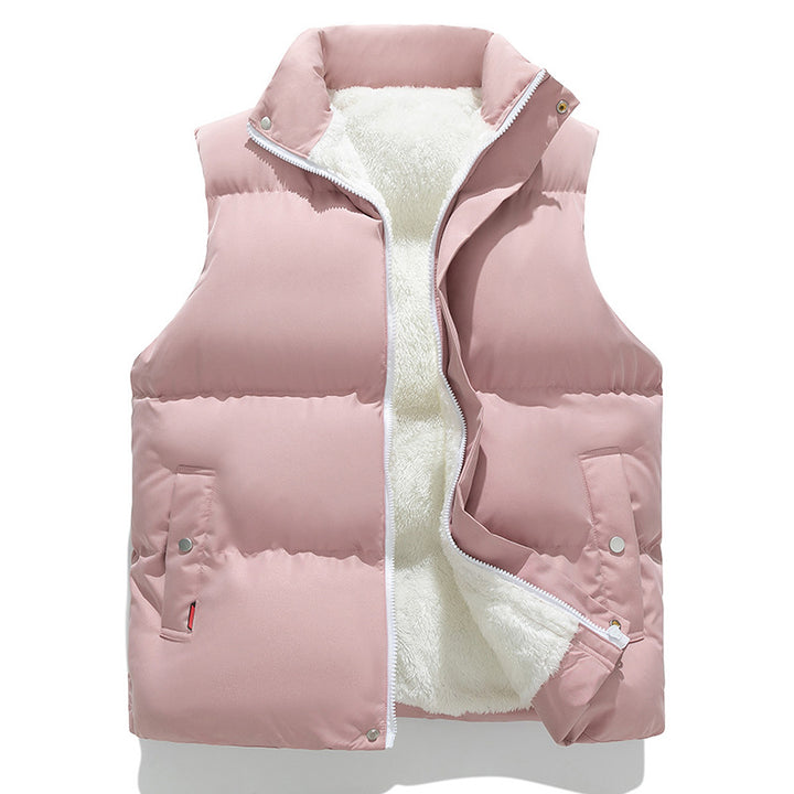 Women Padded Quilted Vest with Teddy Lining, High Stand-Up Collar and Two-Way Zipper Amarae