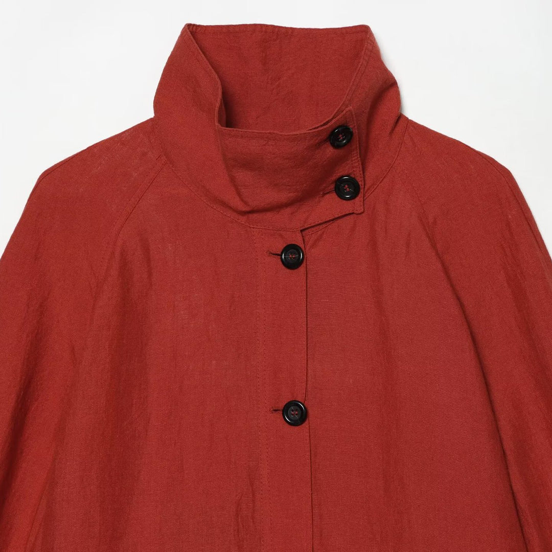 Ladies short jacket with high stand-up collar, continuous button placket and drawstring Amarae