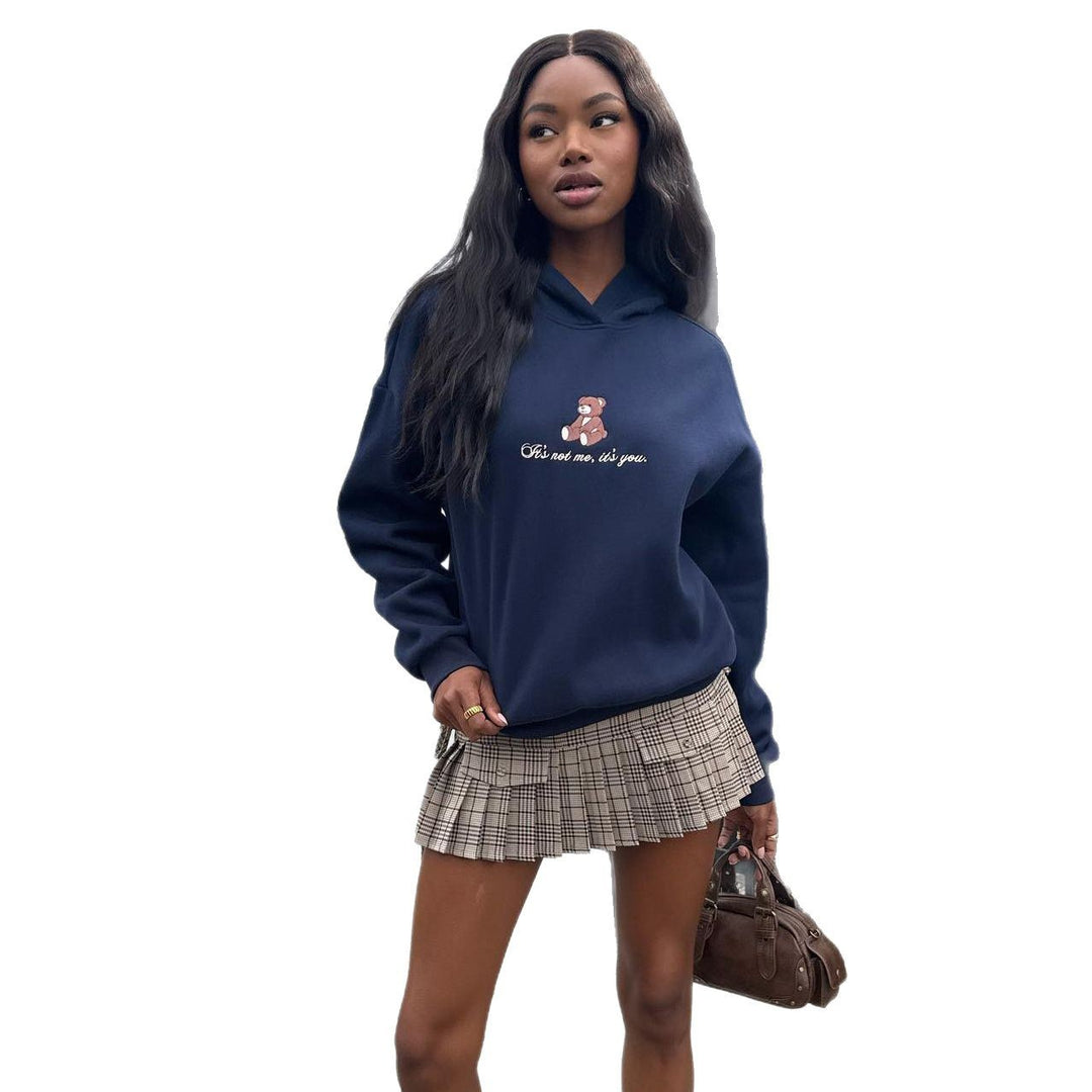 Hooded sweater for women with playful bear pattern and soft cotton blend Amarae