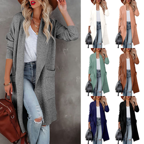 Ladies Long Cardigan with side pockets and open cut Amarae