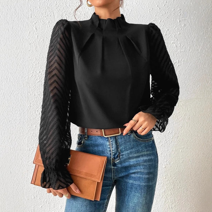 Women elegant blouse with structured sleeves and a high collar Lune London