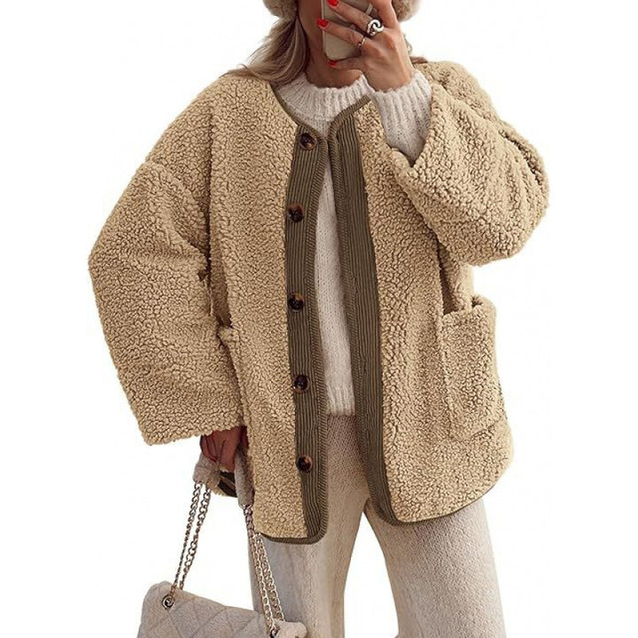 Ladies Cozy Teddy Jacket with Button Closure and Patch Pockets Lune London