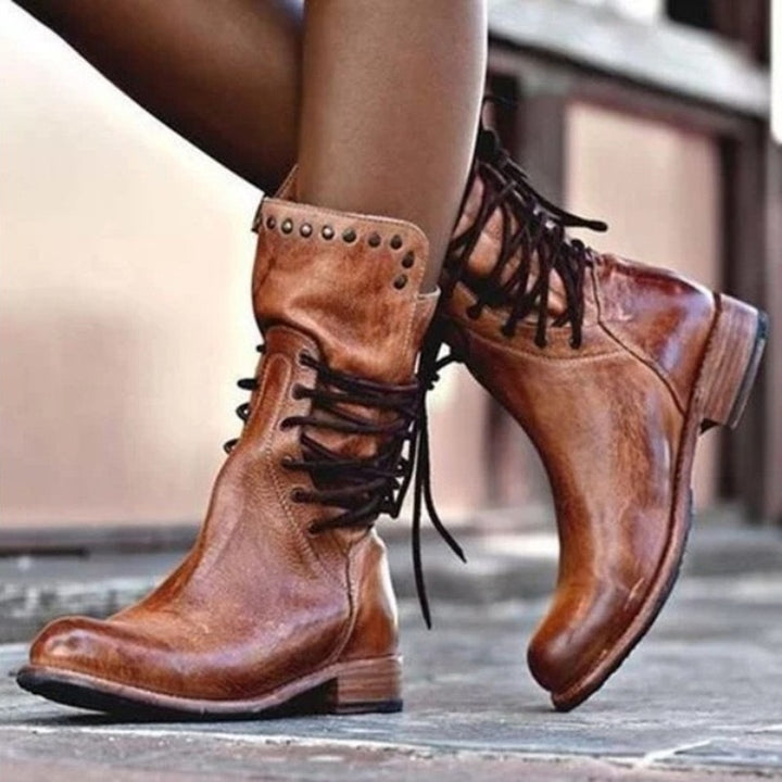 Fashion ankle boots for women with decorative lace and stud details Lune London
