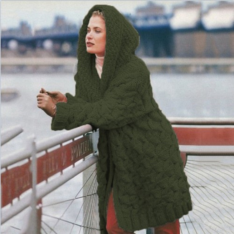 Cardigan en tricot épais pour femmes avec capuche et motif texturé Chic & Stil