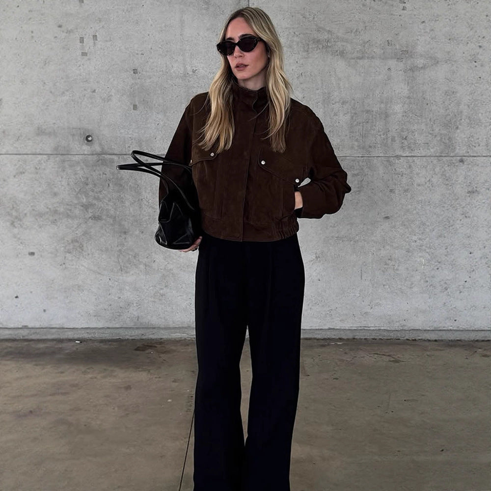 Women's short jacket made of suede leather with patch pockets Amarae
