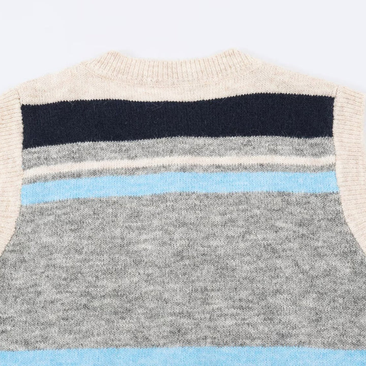 Ladies Sleeveless Argyle Knitted Vest with Continuous Button Placket and Ribbed Hem Amarae